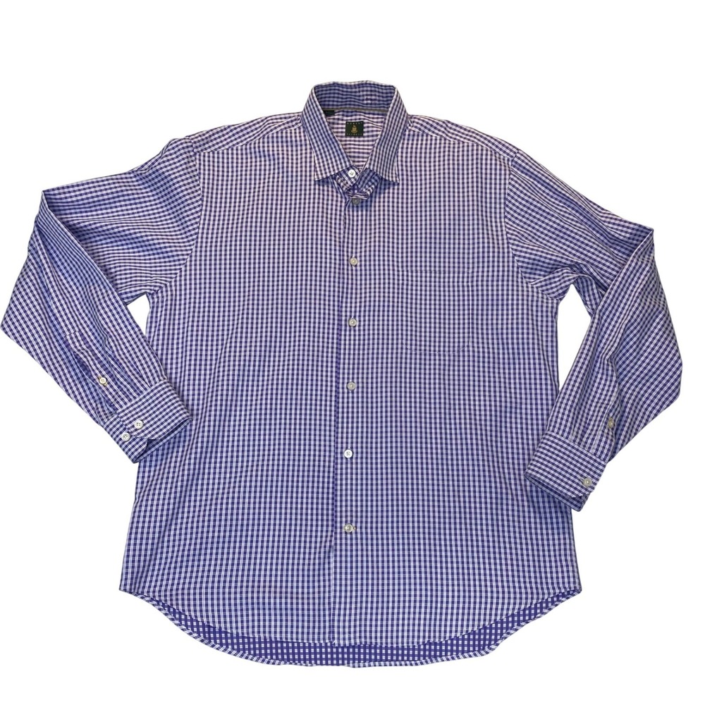 Robert Talbott Dress Shirt Mens Large Purple Check Cotton Classic Fit
